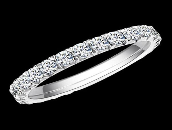 

aew solid 14k 585 white gold 12ctw 2mm df color moissanite eternity wedding band moissanite ring for women ladies ring j01126084408, Slivery;golden
