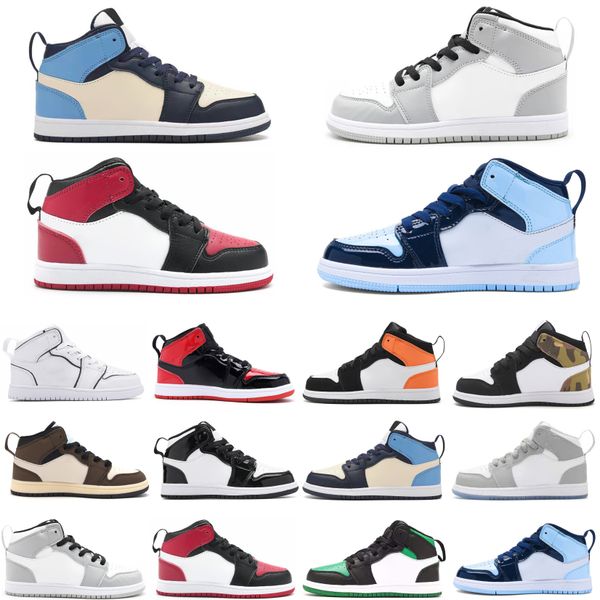 

children shoes basketball marron 1 1s university blue kids boy girl triple black sneakers sport blue trainers size eur 26-37