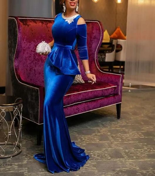 

blue velvet long sleeves mermaid evening dresses jewel neck peplum prom gowns plus size sweep train formal dress5165977, Black;red