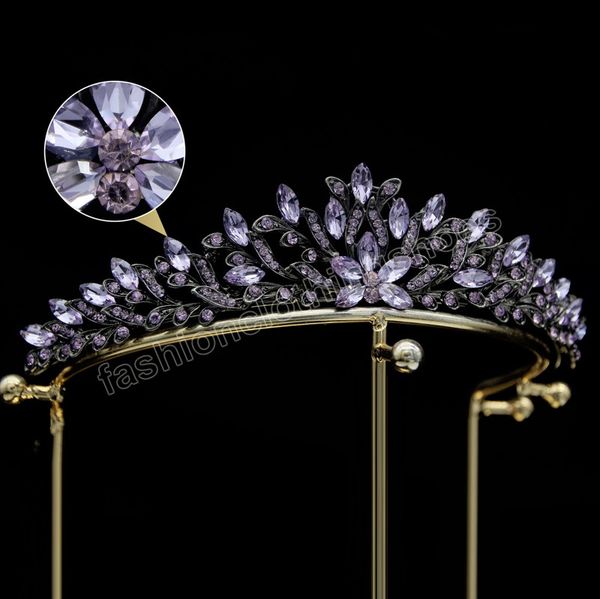 

6 colors vintage purple crystal tiara crown for women girls party 2023 new elegant bridal hair accessories, Slivery;white