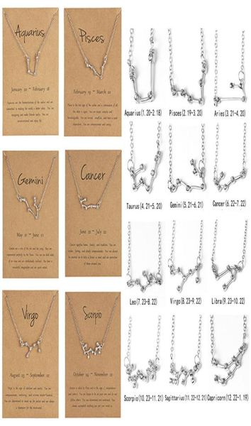 

12 constellation zodiac necklace horoscope sign zircon korean jewelry star galaxy libra astrology women gift with retail card7618098, Silver