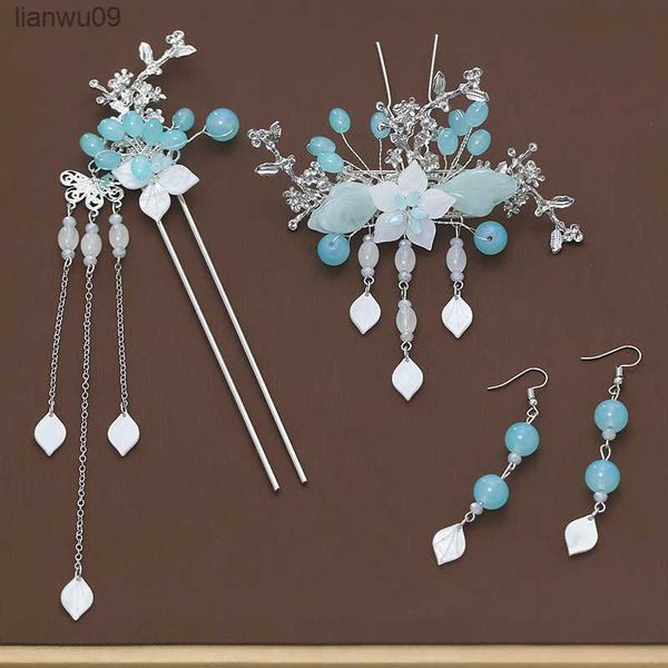 

hanfu archaistic headdress tassel hairpin tuinga hair comb pair of hair stick ancient costume hairpin accessories l230704, White;golden