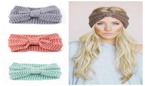 

women lady crochet bow knot turban knitted head wrap hairband winter ear warmer headband hair band accessories1497346, Silver