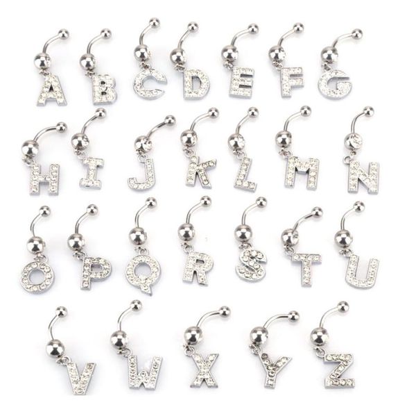 

hypoallergenic cz alphabet initial belly button rings shining crystal az letter navel piercing ring6547111, Silver