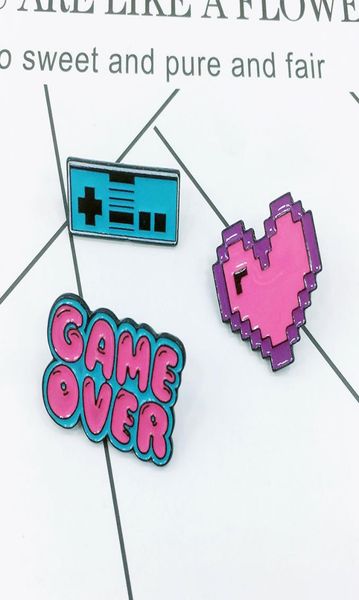 

loving enamel brooch pink heart game over handle button pins for clothes bag cartoon jewelry gift for friends game lover1973614, Gray