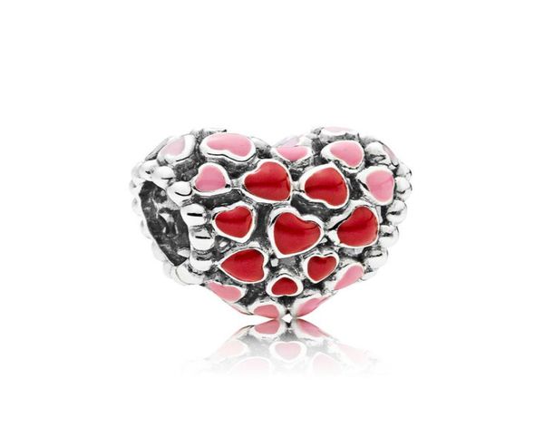 

authentic 925 sterling silver red enamel love heart charms retail box european bead charms bracelet jewelry making accessories1711235, Bronze;silver