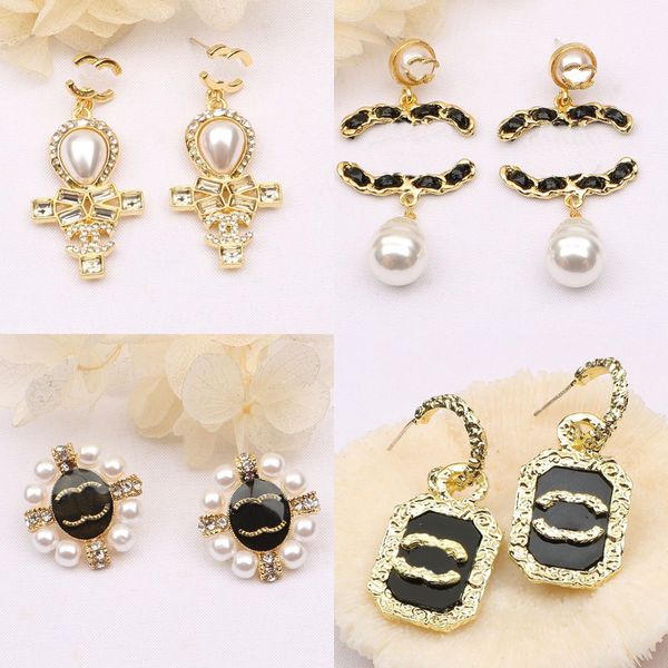 

womens 18k gold plated earring luxury brand designers earrings ear stud letter crystal rhinestone pearl geometric classic women wedding part, Golden;silver