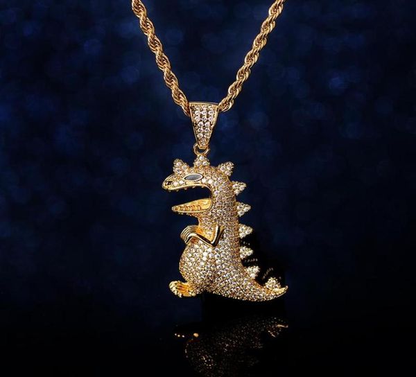 

pendant necklaces creative cartoon dinosaur iced out cubic zircon necklace cool hip hop jewelry gift for men party5761450, Silver