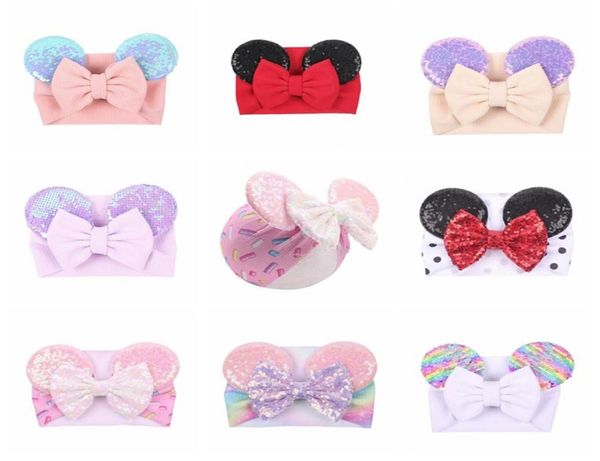

big bow wide haidband cute baby girls hair accessories sequined mouse ear girl headband new design holidays makeup costume band hn2030426, Slivery;white