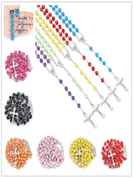 

8mm new blue rosary beads religious catholic rosary necklace rosary prayer jesus crucifix stars mary centerpiece necklaces2837016, Silver