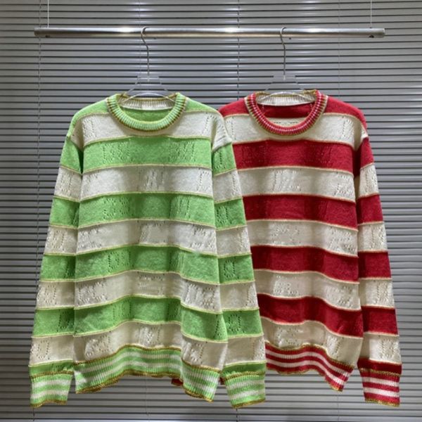 

2023 gu italy new women designer jumper sweater luxury clothing for woman hollow jacquard embossed gold stripe spinning round neck lovers ho, White