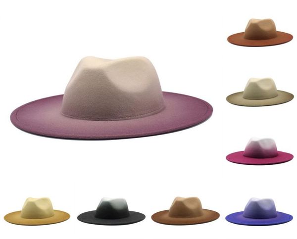 

8 colors tie dyed ins fake wool felt fedora hat 2 tone different color brim jazz caps for women men 2278 v21531588, Yellow