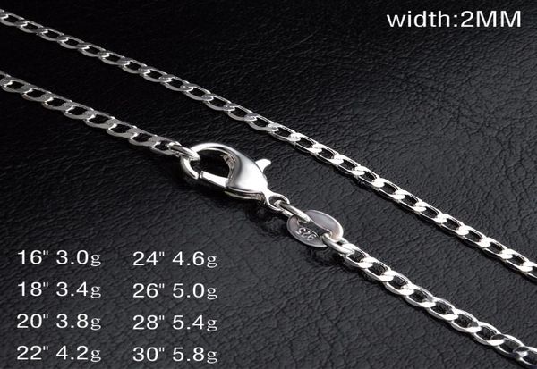 

2mm flat chain necklace 925 sterling silver sideway chains for women 16 18 20 22 24262830 inches mens fashion jewelry with lobs4024073