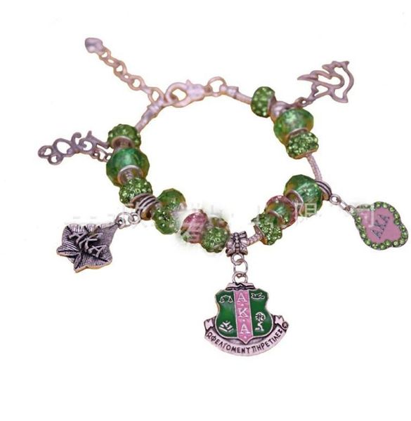 

aka beaded sorority charm bracelet pink and green glass beads bracelet gift for soror women aka spira wrap jewelry k25451124, Black