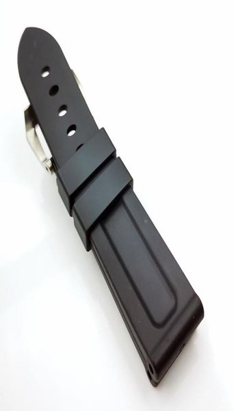 

24mm fashion black silicone rubber band 22mm silvery steel screw tang buckle strap for pam pam 1115884997, Black;brown