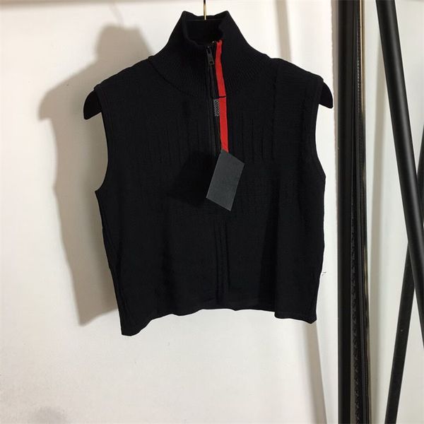 

women stand collar zipper tshirts fashion summer sleeveless knit jumper tees designer tees t shirt women slim white black pullover woman clo