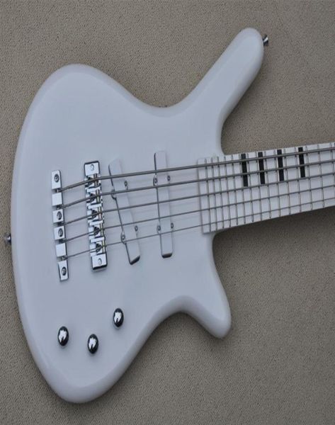 

custom 5 strings pure white electric bass guitar with black inlays offer customize3102611