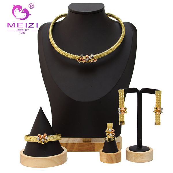

wedding jewelry sets gold plated pendant set for women exquisite fashion trend brazilian necklace earrings ring bracelet gift 230717, Slivery;golden