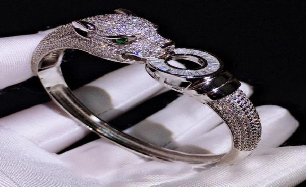 

exaggeration luxury handmade jewelry 18k white gold filled stunning tiny pave white sapphire open leopard brand new bracelet gift 4678793, Golden;silver