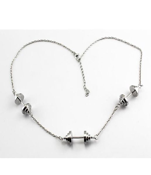 

sporty fitness weightlifting gym necklace rhodium dumbbell barbell weight charm pendent link chain necklace hip hop jewelry5654975, Silver