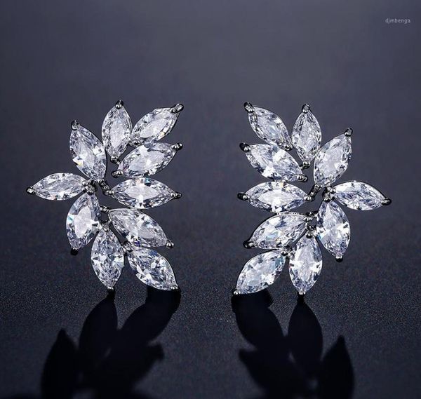 

uilz neweat 14cm size cubic zirconia leaf stud earrings for women fashion crysyal bridal wedding jewelry drop ue223312727745, Golden;silver