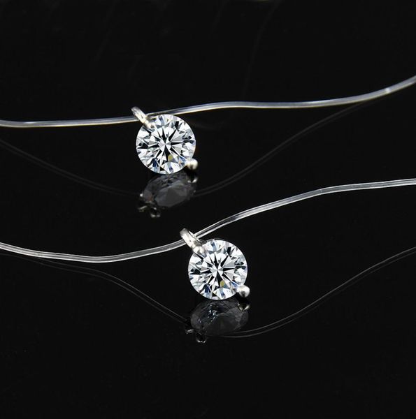 

fashion transparent fishing line necklace women chocker necklace invisible chain 8mm crystal choker pendant on line neck 474188, Silver