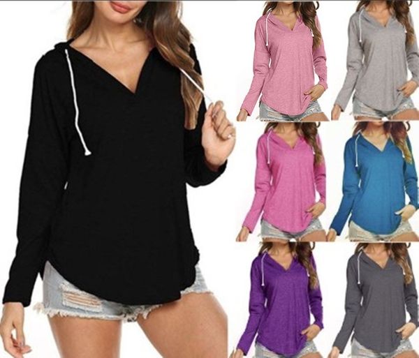

designer sweatshirt hoodies women sweatshirt sweatshirts street solid color pullover outdoor sports women's new v-neck long-sleeved hoo, Black