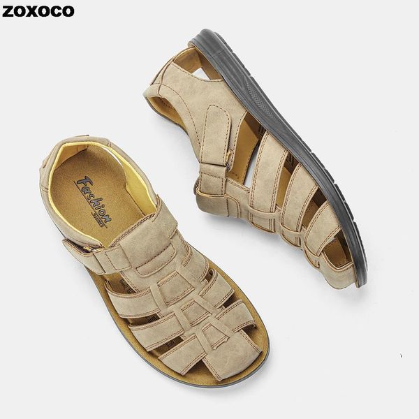 

sandals leather men casual beach comfortable summer shoes zoxoco 2306715, Black