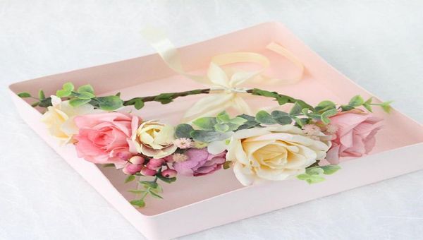 

girls simulation flowers crown wreath boutique stereo pink rose headbands child lace ribbon bows princess hair accessories a65742924169, Slivery;white