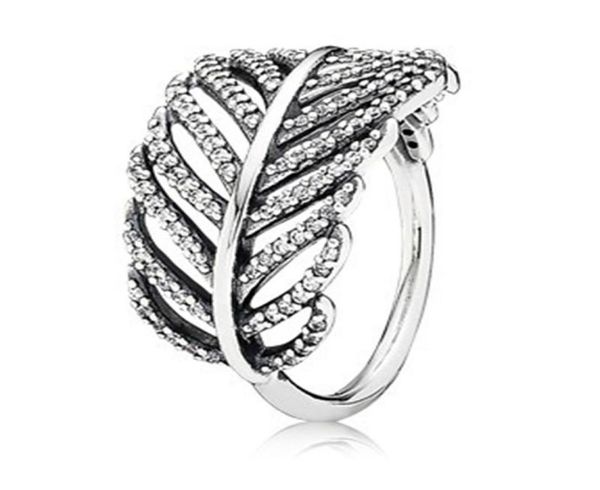 

cluster rings authentic 925 sterling silver shimmering feather ring for women anniversary party trendy gift fine europe jewelry4950829, Golden;silver