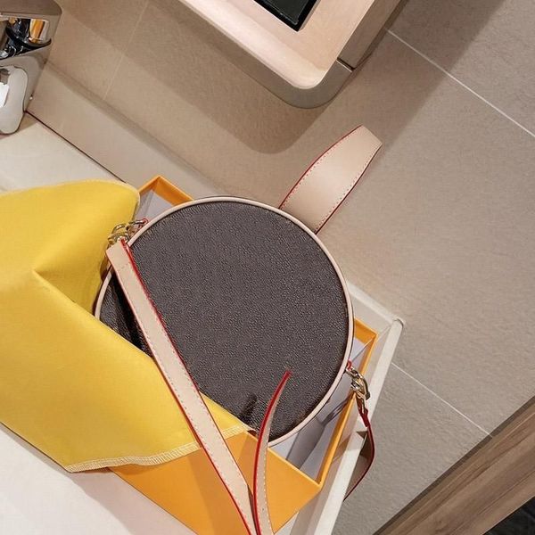 

2023 round bag handbags women crossbody purse fashion classic old flower letter zipper buckle genuine leather, Black;red