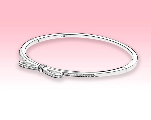 

women cz diamond bow bangle bracelets jewelry for 925 sterling silver wedding engagement bracelet with original box9682757, Black