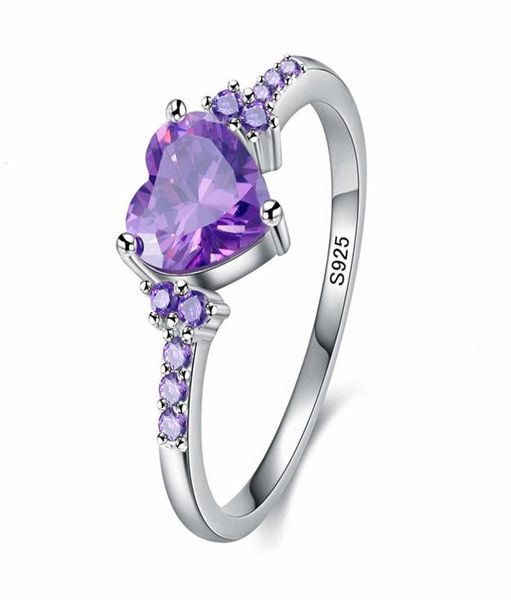 

womens rings crystal natural amethyst zircon silver ring fashion wedding heart jewelry girl lady cluster styles band8099688, Golden;silver