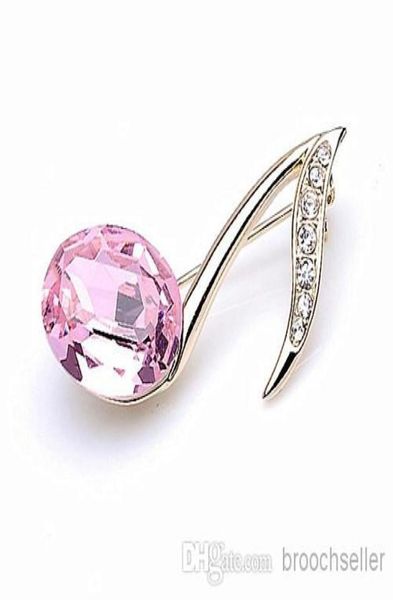 

gold plated rhinestone diamante and pink glass crystal music note small pin brooch8275368, Gray