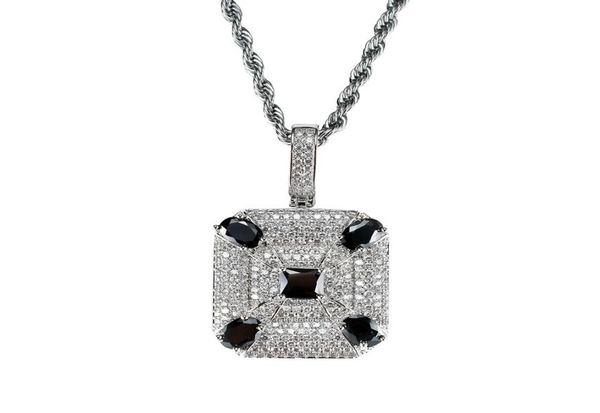 

fashion black gemstone pendant necklaces for men western square diamonds luxury necklace real gold plated copper zircons cuban ch9498741, Silver