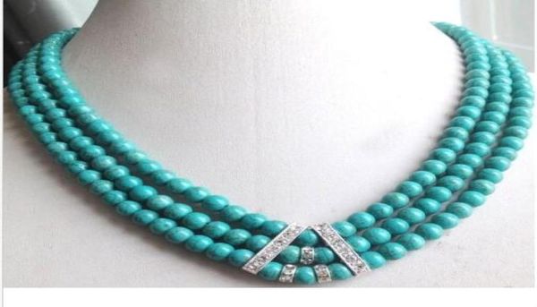 

3 strands woman necklace 6mm turquoise bead choker shining rhinestone choker4276247, Black