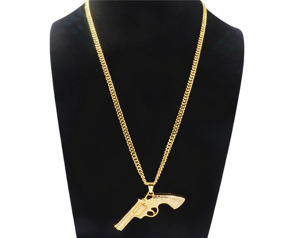 

exaggeration rhinestone revolver pendant necklace hiphop alloy gold plated necklace for men creative party jewelry accessories wh4675388, Silver