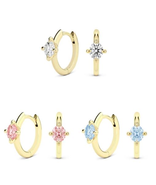 

hoop huggie 925 sterling silver earrings blue pink crystal huggies 2022 trend circle flower women ear jewelry3515887, Golden;silver