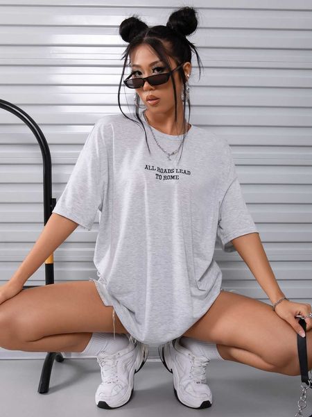 

women's fashion t-shirt shoulder slogan embroidery, White