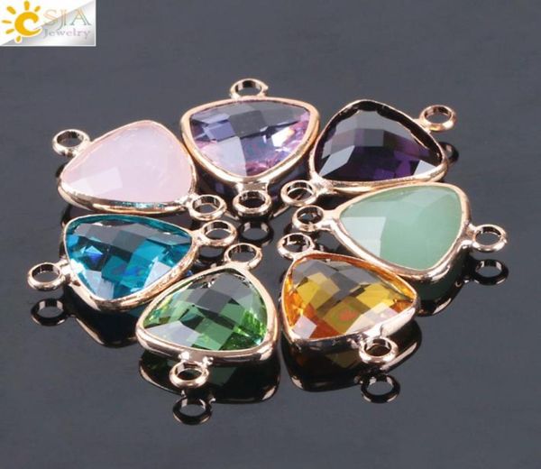 

csja 13mm mixed color glass beads triangle double buckles connector faceted loose bead for diy necklaces bracelets earrings jewelr3555225, Silver