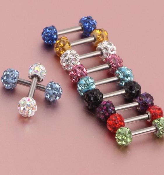 

body jewelry whole 50pcslot mix 10 colors crystal ball earring body piercing jewelry fake ear stud tongue ring8594273, Slivery;golden