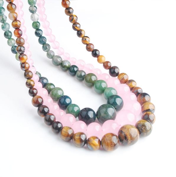 

wojiaer fashion jewelry algae agate gem stone necklace round 614mm graduated beads women 175 inches bf3011439069, Silver