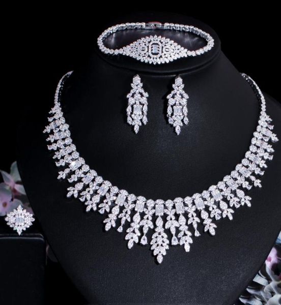 

earrings necklace cwwzircons 4 pcs tassel drop cubic zirconia big wedding banquet dubai white gold bridal party costume jewelry 7979715, Silver