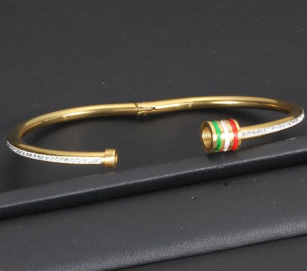 

fashion womens titanium stainless steel colorful diamond cuff bangle bracelet gold silver rose gold jewelry gifts for women whole5368924, Black