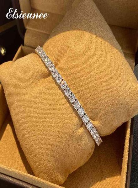 

bracelet elsieunee 100 real 925 sterling silver simulated moissanite diamonds tennis bracelets for women men wedding bangle fine 9906520, Golden;silver