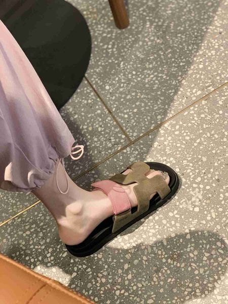 

designer oran luxury beach slide same velcro flat bottom sandals with thick sole outwear second uncle h slippers for women 2023 summer new d