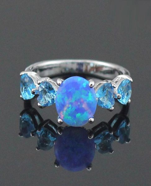 

cluster rings fashion jewelry blue fire opal stone for women size 55 65 75 85 or8473621379, Golden;silver
