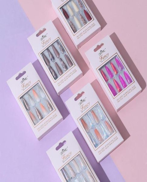 

30pcs matte super long coffin ballerina french fake nails leopard colorful beauty artificial false full cover nail art tip5178567, Red;gold