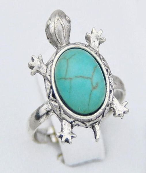 

whole lots 50pcs girl women039s retro antique silver plated cute alloy turquoise turtles opening rings tribal design adjust2303942, Golden;silver