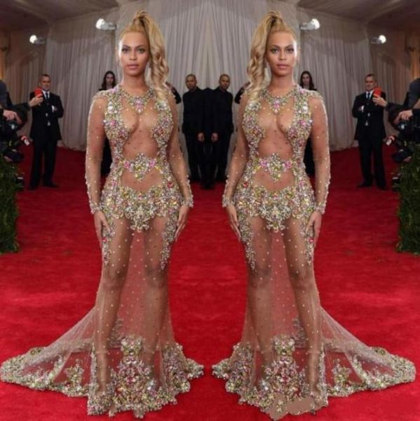 

sheer beaded prom dress beyonce met ball red carpet dresses illusion long sleeves evening dresses formal party gowns3721856, Black;red